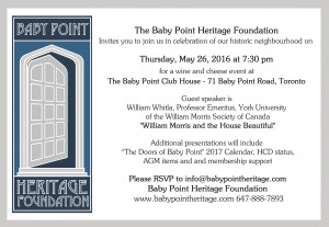Baby Point Heritage Foundation May 26th Event Invitation
